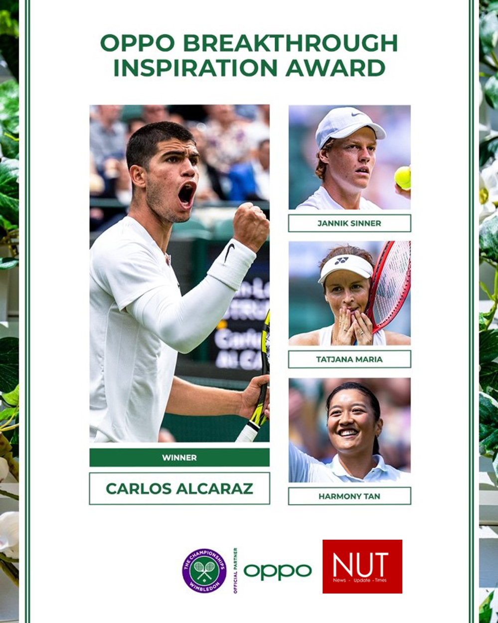 Congratulations to Carlos Alcaraz, who wins the OPPO Breakthrough Inspiration Award at Wimbledon 2022
